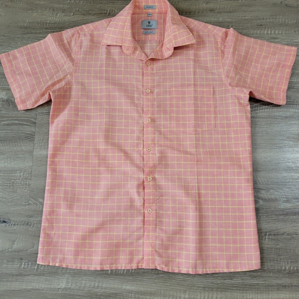 Otto Relax Fit Flex Linen Men's Pre-owned Short Sleeve Button Down Shirt Size M